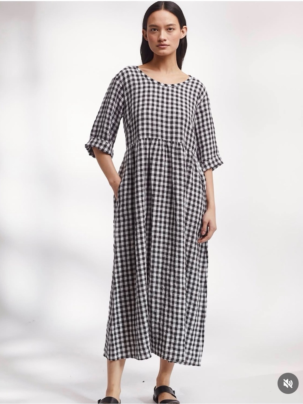 Navy & Cream Gingham Check Midi Dress with Pockets unknown tag